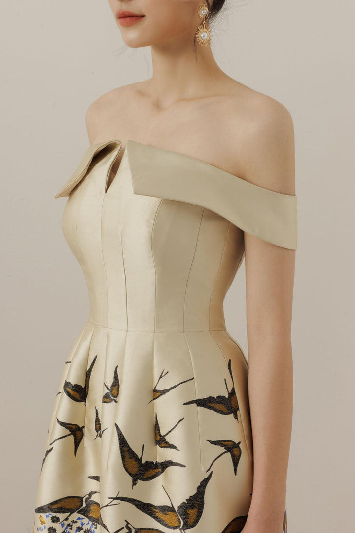 Romanza A-line Off-Shoulder Taffeta Midi Dress - MEAN BLVD