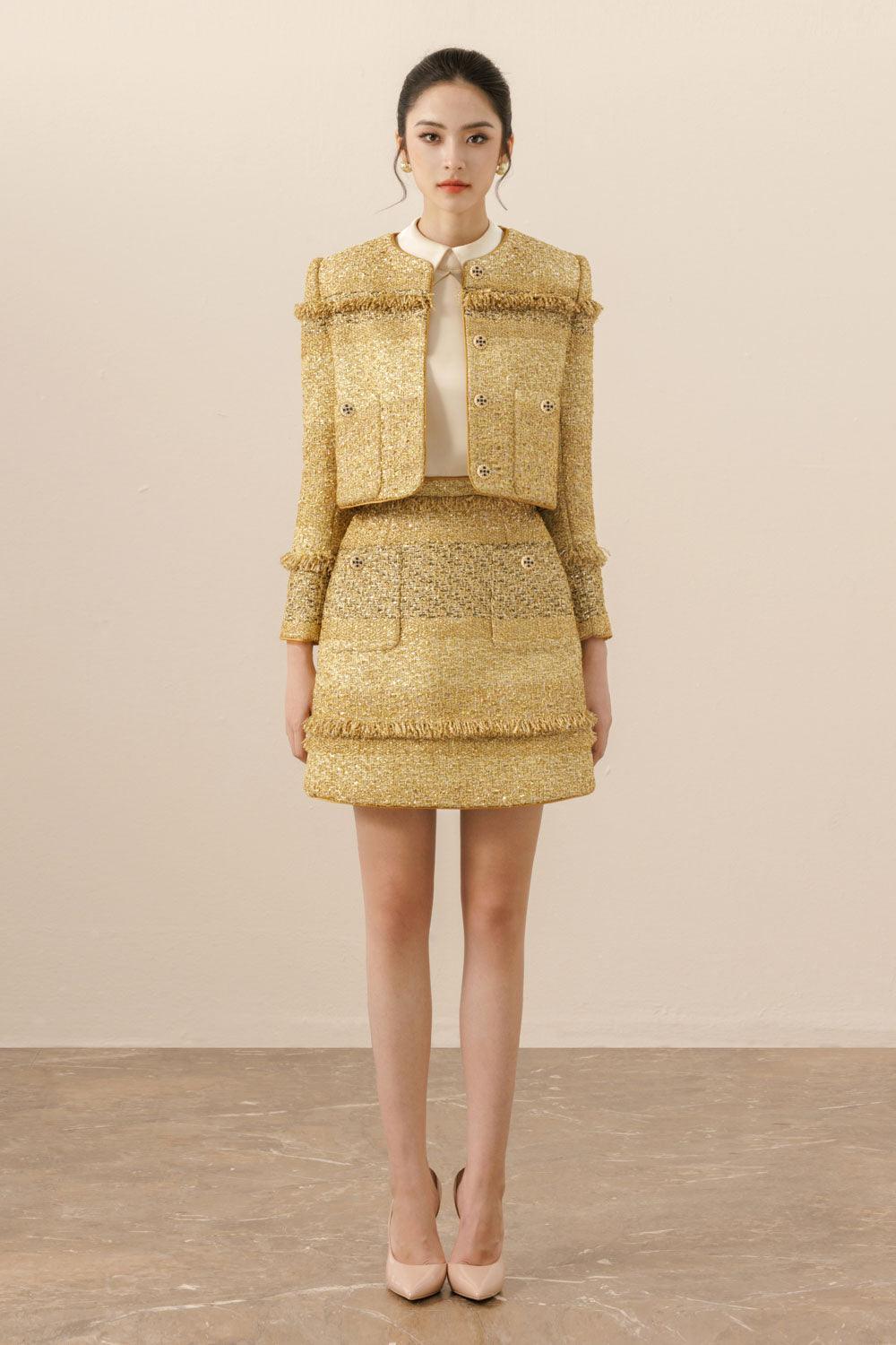 Romanza A-line Patch Pocket Tweed Mini Skirt - MEAN BLVD