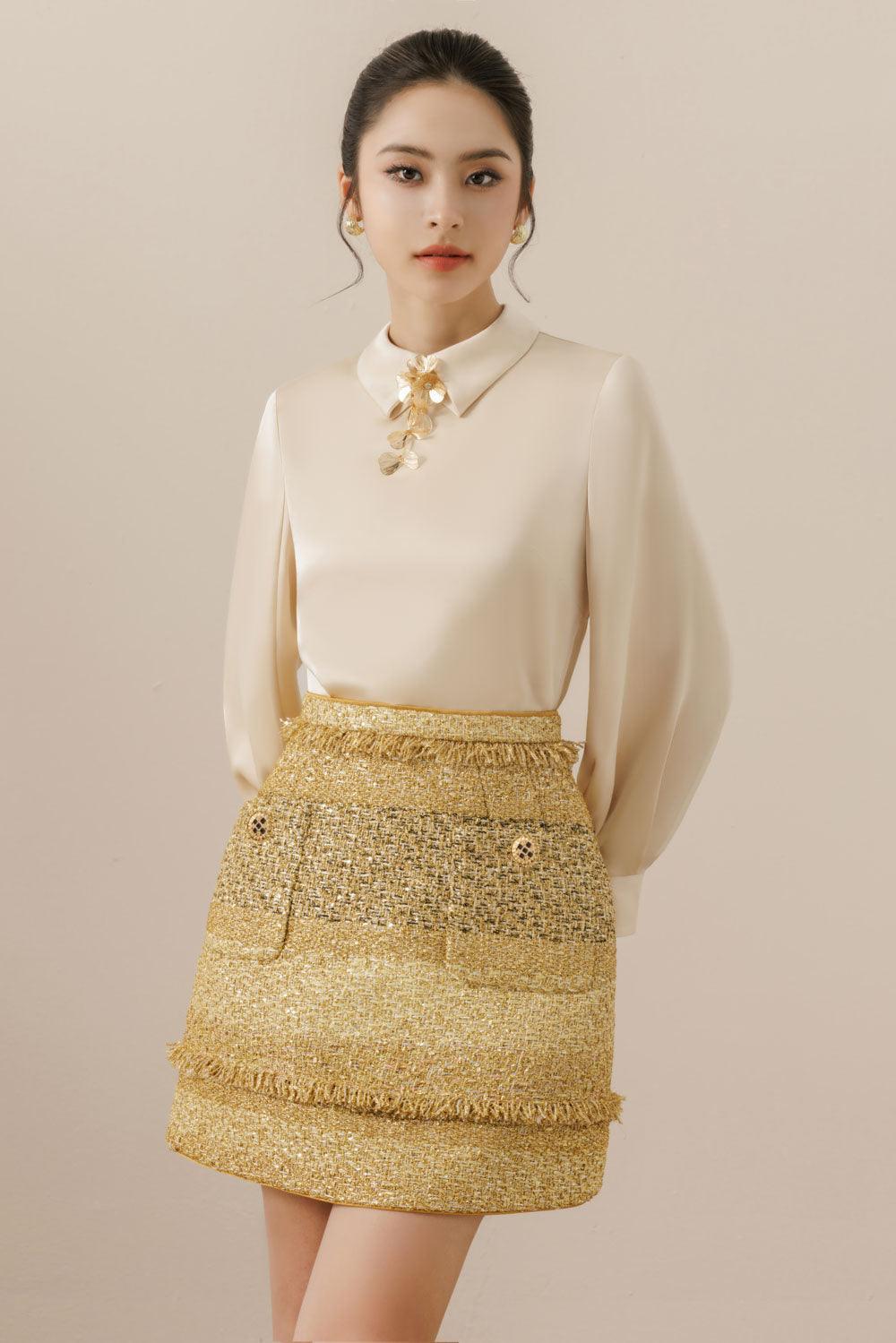 Romanza A-line Patch Pocket Tweed Mini Skirt - MEAN BLVD