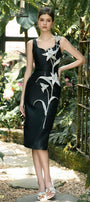 Romie Pegged Flower Applique Taffeta Below The Knee Dress - MEAN BLVD