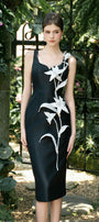 Romie Pegged Flower Applique Taffeta Below The Knee Dress - MEAN BLVD