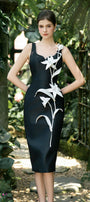 Romie Pegged Flower Applique Taffeta Below The Knee Dress - MEAN BLVD