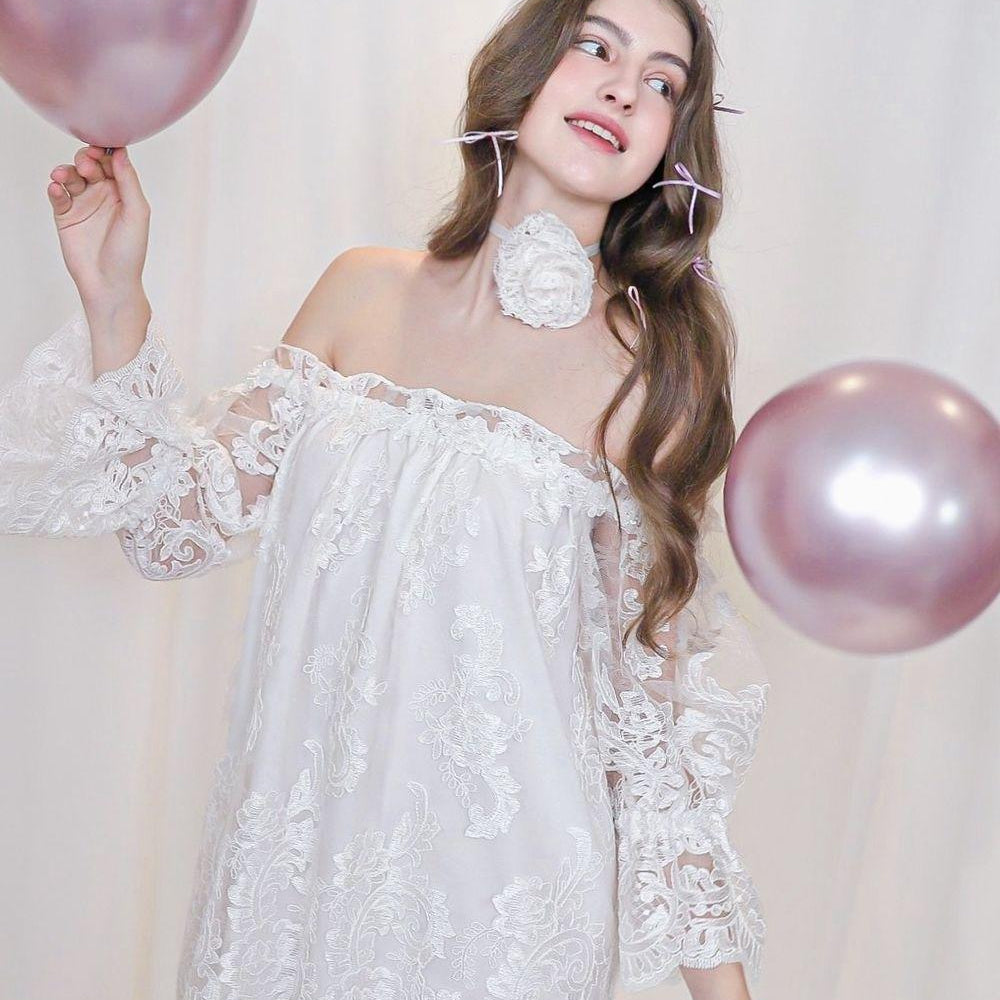 Romy Straight Off-Shoulder Lace Above The Knee Dress - MEAN BLVD