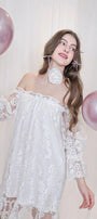 Romy Straight Off-Shoulder Lace Above The Knee Dress - MEAN BLVD