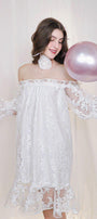 Romy Straight Off-Shoulder Lace Above The Knee Dress - MEAN BLVD