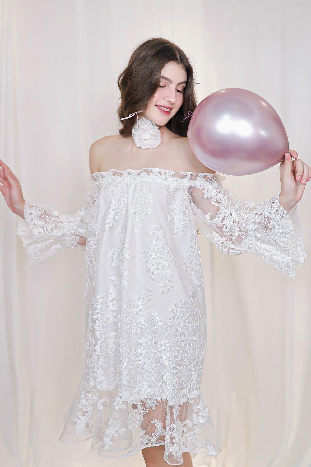 Romy Straight Off-Shoulder Lace Above The Knee Dress - MEAN BLVD