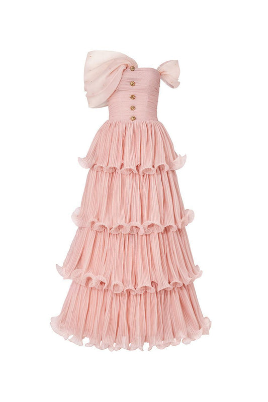 Rosabella Layered Off-Shoulder Tulle Floor Length Dress - MEAN BLVD