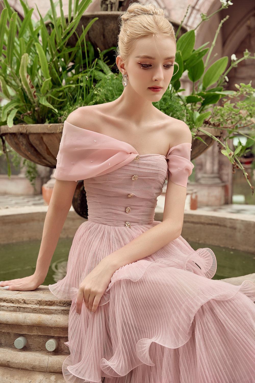 Rosabella Layered Off-Shoulder Tulle Floor Length Dress - MEAN BLVD