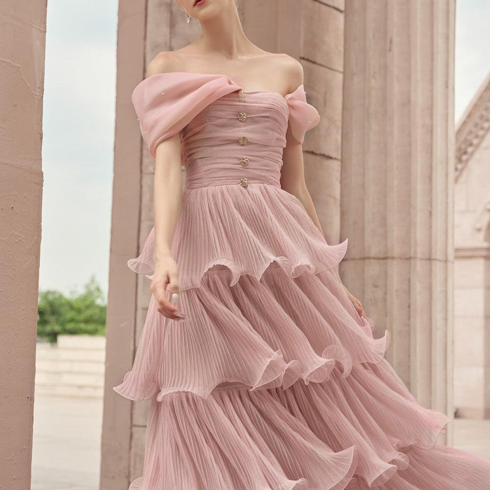 Rosabella Layered Off-Shoulder Tulle Floor Length Dress - MEAN BLVD