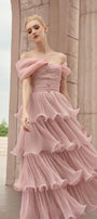 Rosabella Layered Off-Shoulder Tulle Floor Length Dress - MEAN BLVD
