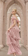 Rosabella Layered Off-Shoulder Tulle Floor Length Dress - MEAN BLVD