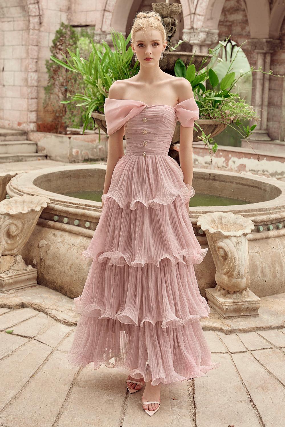 Rosabella Layered Off-Shoulder Tulle Floor Length Dress - MEAN BLVD