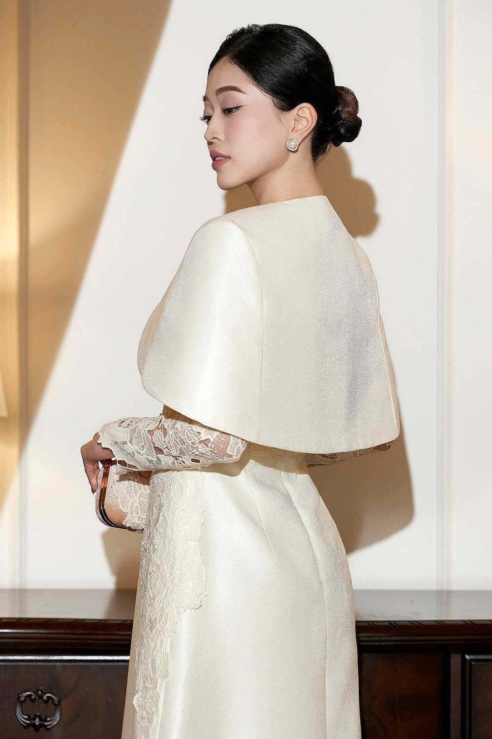 Rosaire Cropped Round Neck Taffeta Cape - MEAN BLVD