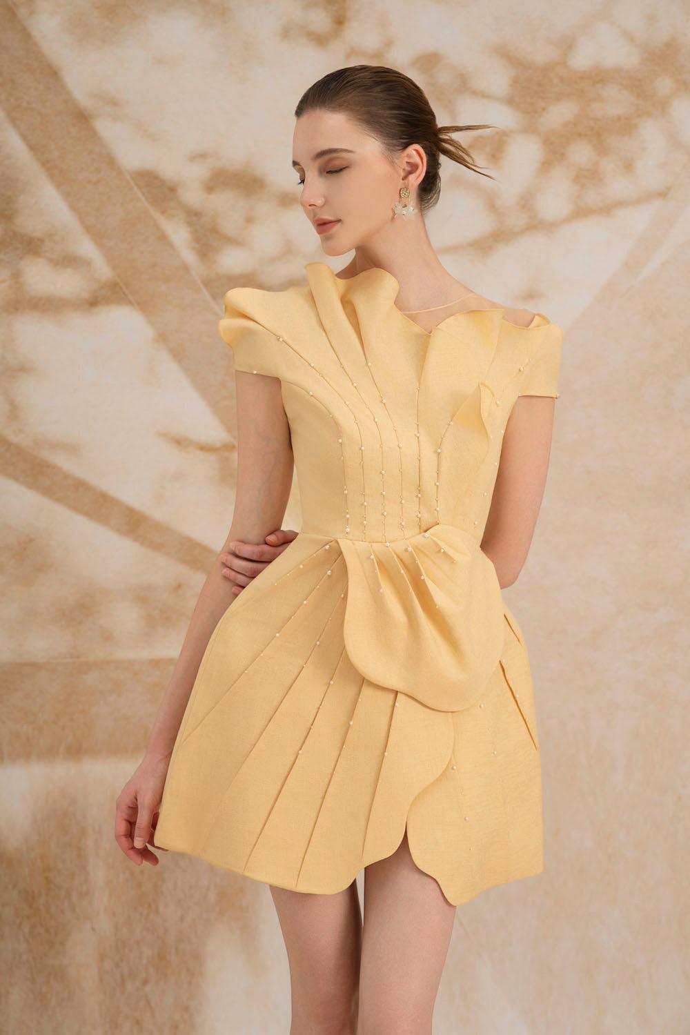 Women's Rosalba A-Line Cap Sleeved Polycotton Mini Dress S/M/L/Customize Yellow Mean Blvd Yellow / M Women's Rosalba A-Line Cap Sleeved Polycotton Mini Dress S/M/L/Customize Yellow Mean Blvd Yellow / M