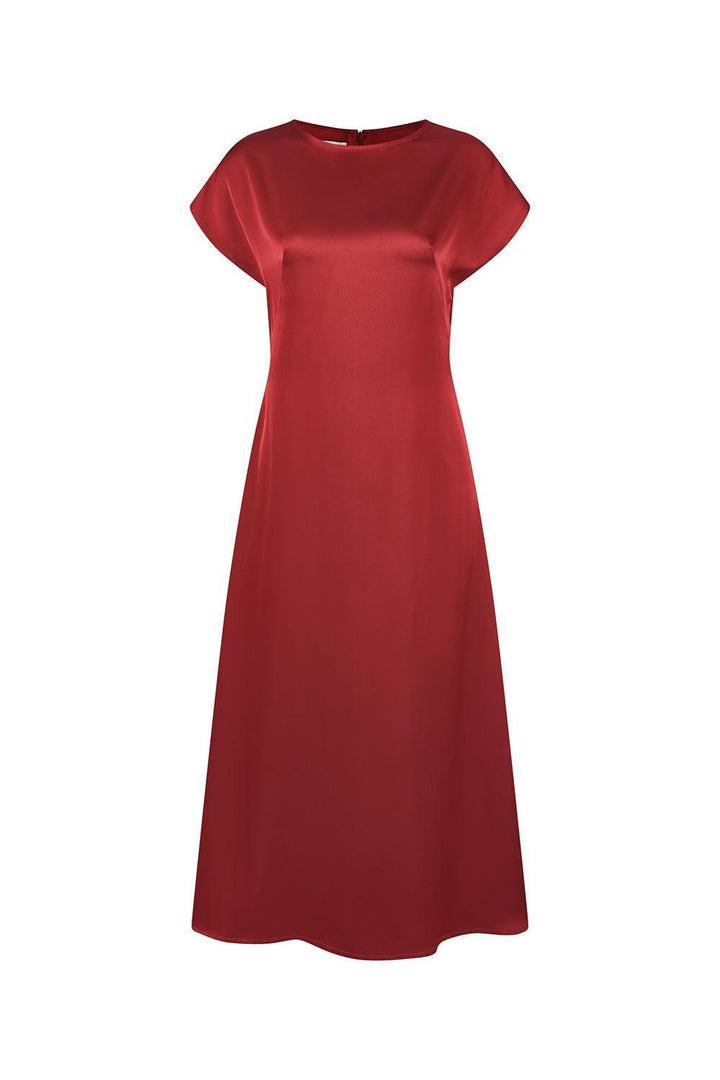 Rose A-line Round Neck Poly Silk Calf Length Dress - MEAN BLVD