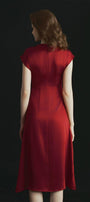 Rose A-line Round Neck Poly Silk Calf Length Dress - MEAN BLVD
