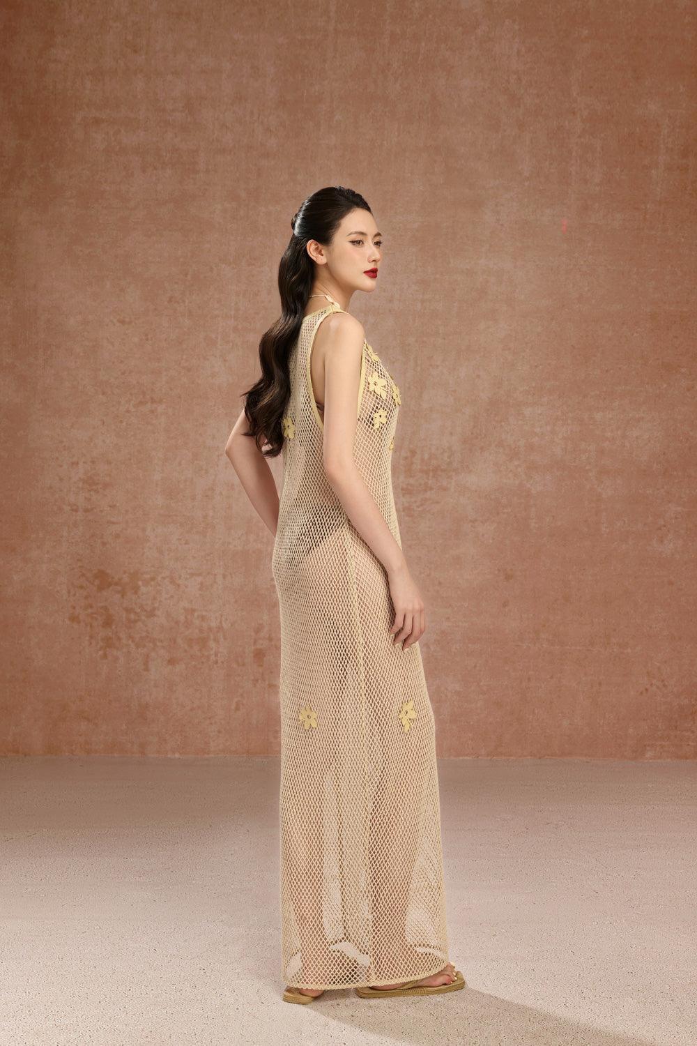 Rose A-line Scoop Neck Mesh Maxi Dress - MEAN BLVD