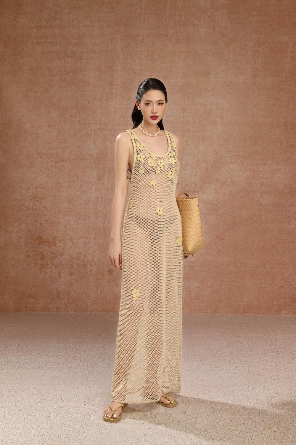 Women's Rose A-line Scoop Neck Mesh Maxi Dress XS/S/M/L/XL Beige MEAN BLVD Beige / M Women's Rose A-line Scoop Neck Mesh Maxi Dress XS/S/M/L/XL Beige MEAN BLVD Beige / M