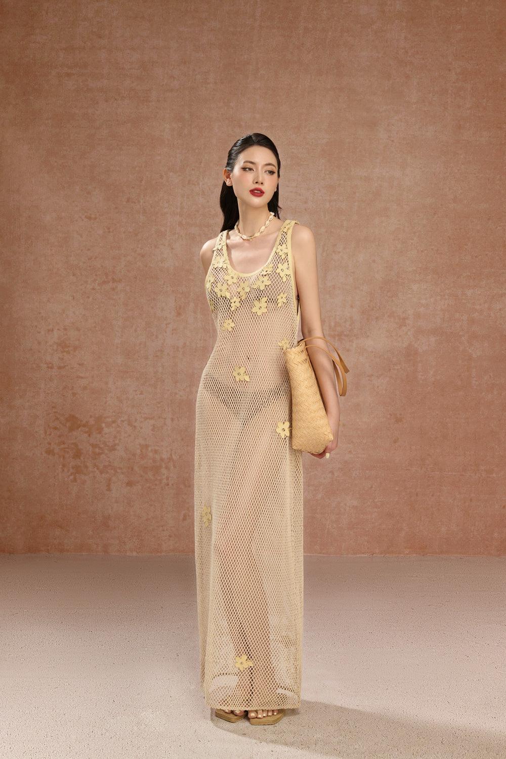 Rose A-line Scoop Neck Mesh Maxi Dress - MEAN BLVD