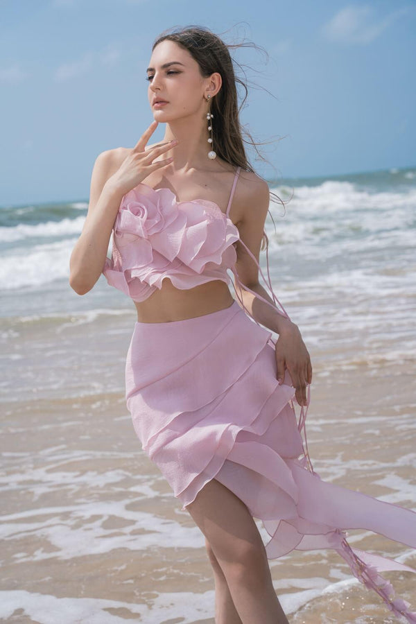 Rose Layered Ruffled Organza Mini Skirt - MEAN BLVD