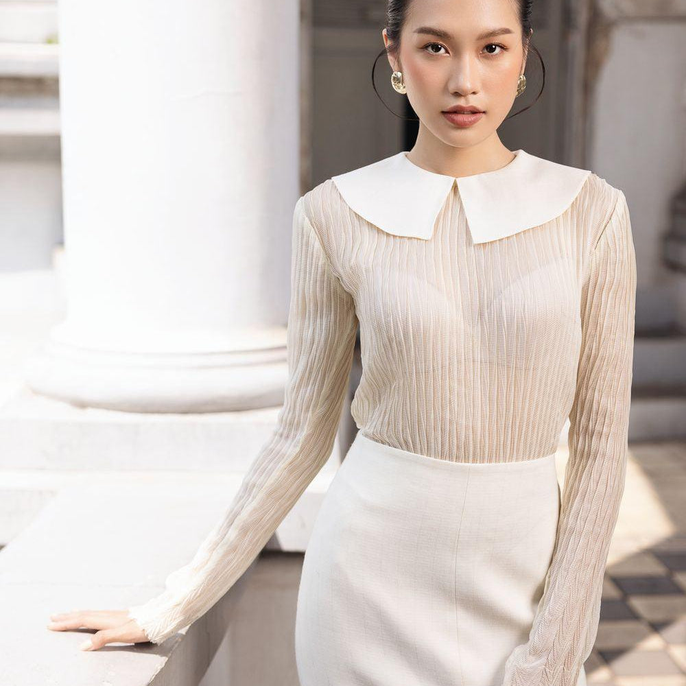 Rose Straight Pointed Flat Collar Chiffon Top - MEAN BLVD