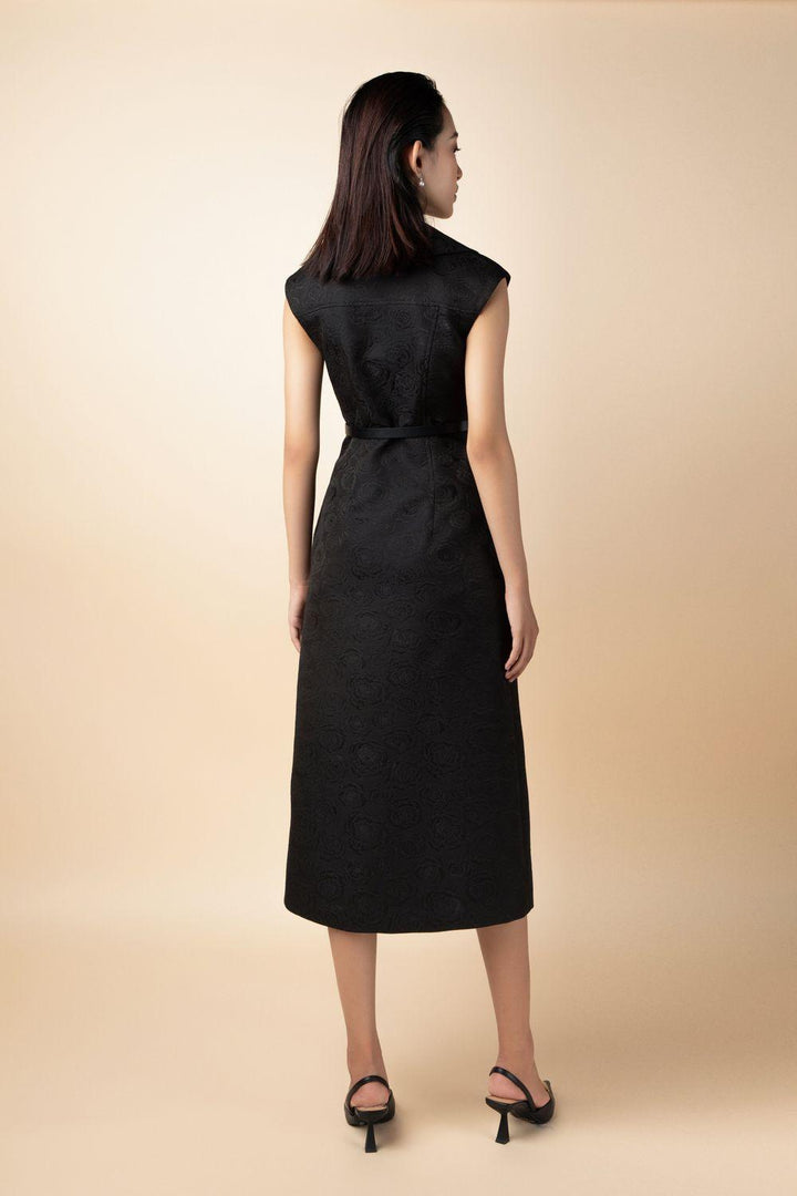 Rosie A-line Sleeveless Brocade Midi Dress - MEAN BLVD