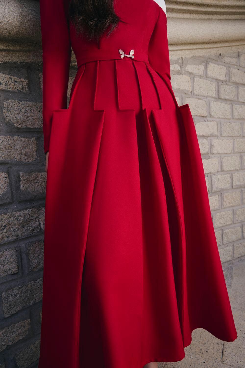 Women's Rossa A-Line Collared Neck Cotton Polyester Midi Dress S/M/L Red Mean Blvd S / Red Women's Rossa A-Line Collared Neck Cotton Polyester Midi Dress S/M/L Red Mean Blvd S / Red