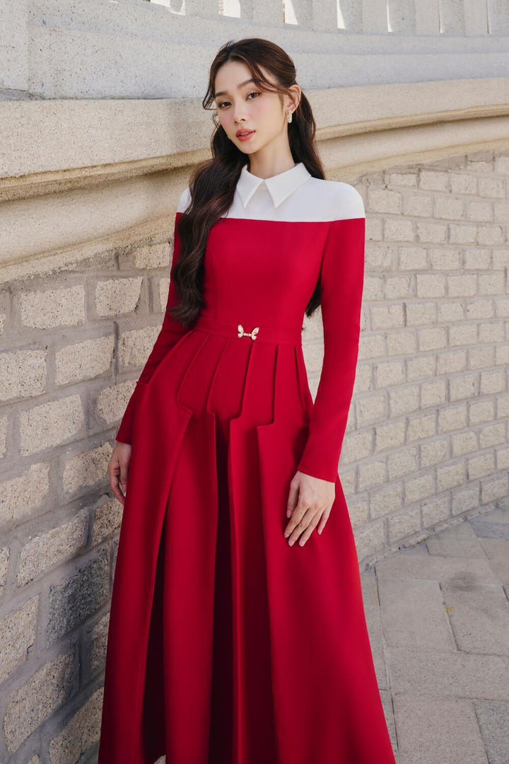 Rossa A-line Collared Neck Cotton Polyester Midi Dress - MEAN BLVD