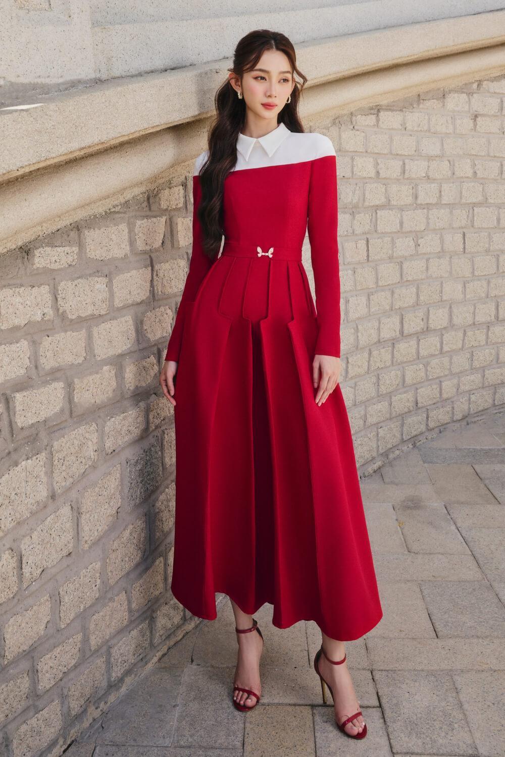 midi polyester dress DREAM A-LINE FRONT SLIT POLYESTER BLEND MIDI DRESS | CULT MIA