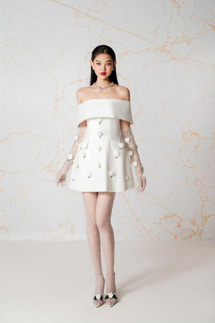 Rossana A-line Flower Applique Burlap Mini Dress - MEAN BLVD