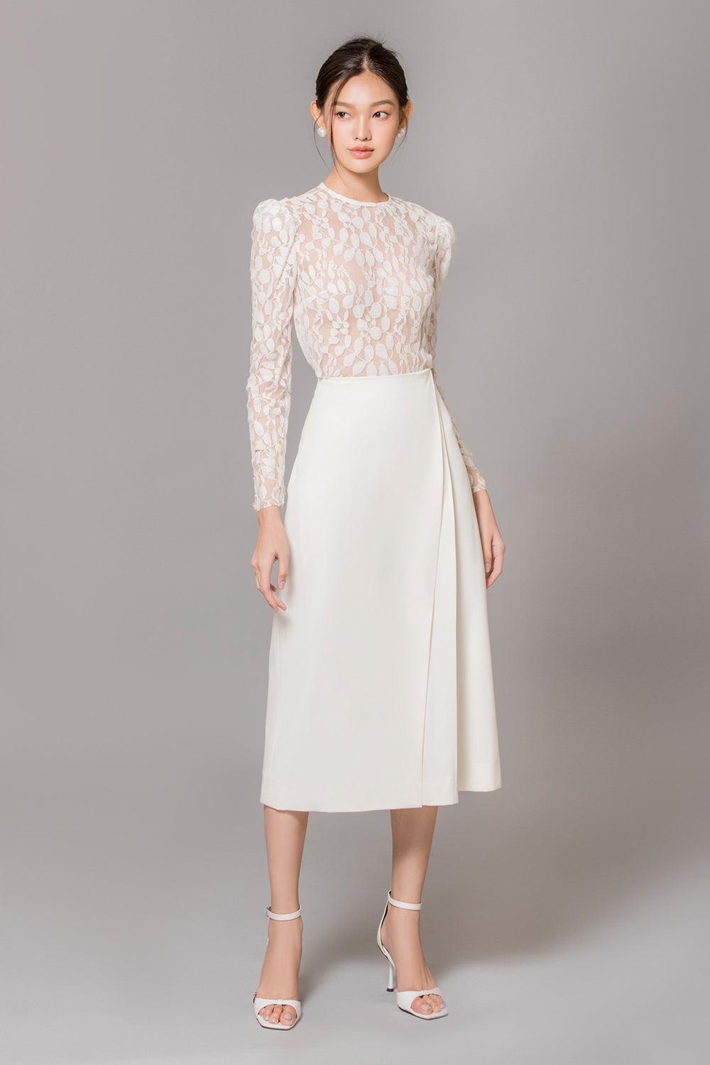 Rowyn A-line Side Pleated Polycotton Midi Skirt - MEAN BLVD