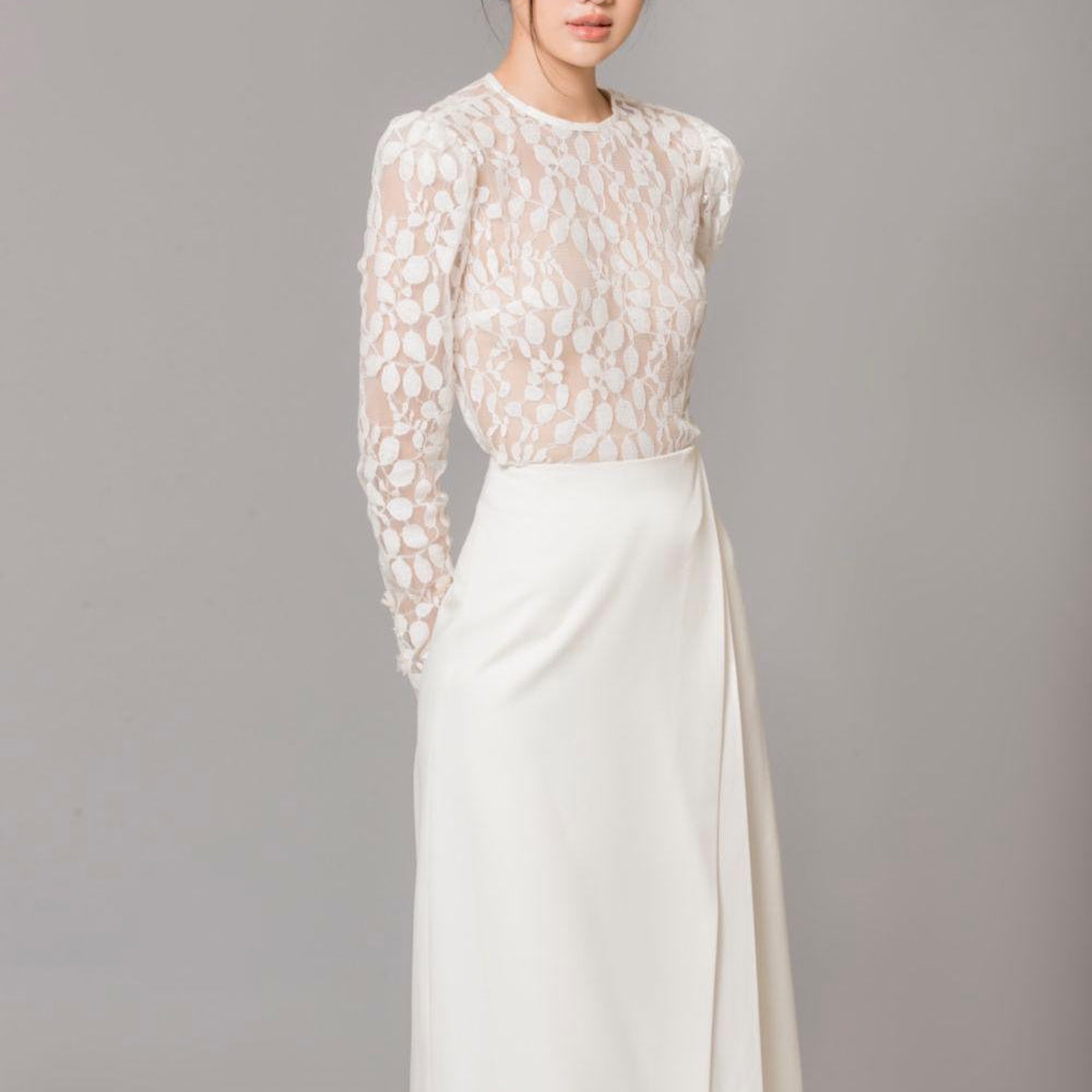 Rowyn A-line Side Pleated Polycotton Midi Skirt - MEAN BLVD