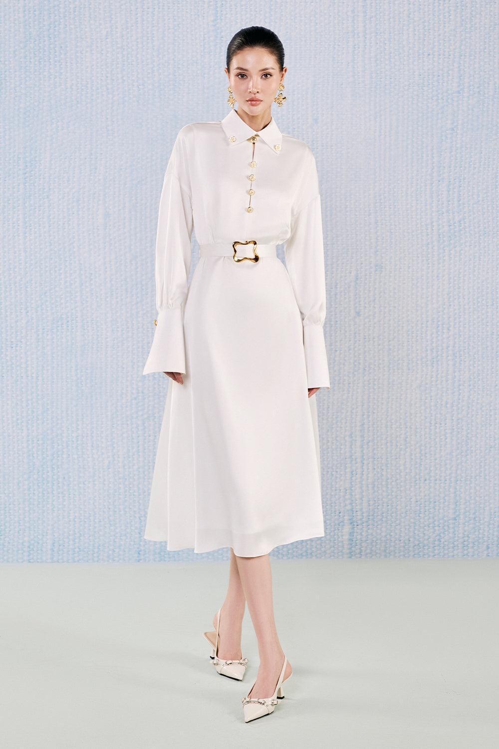Ruby A-line Cuff Sleeved Silk Blend Midi Dress - MEAN BLVD