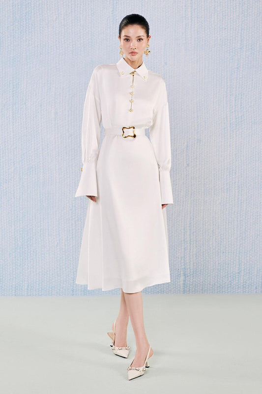 Ruby A-line Cuff Sleeved Silk Blend Midi Dress - MEAN BLVD