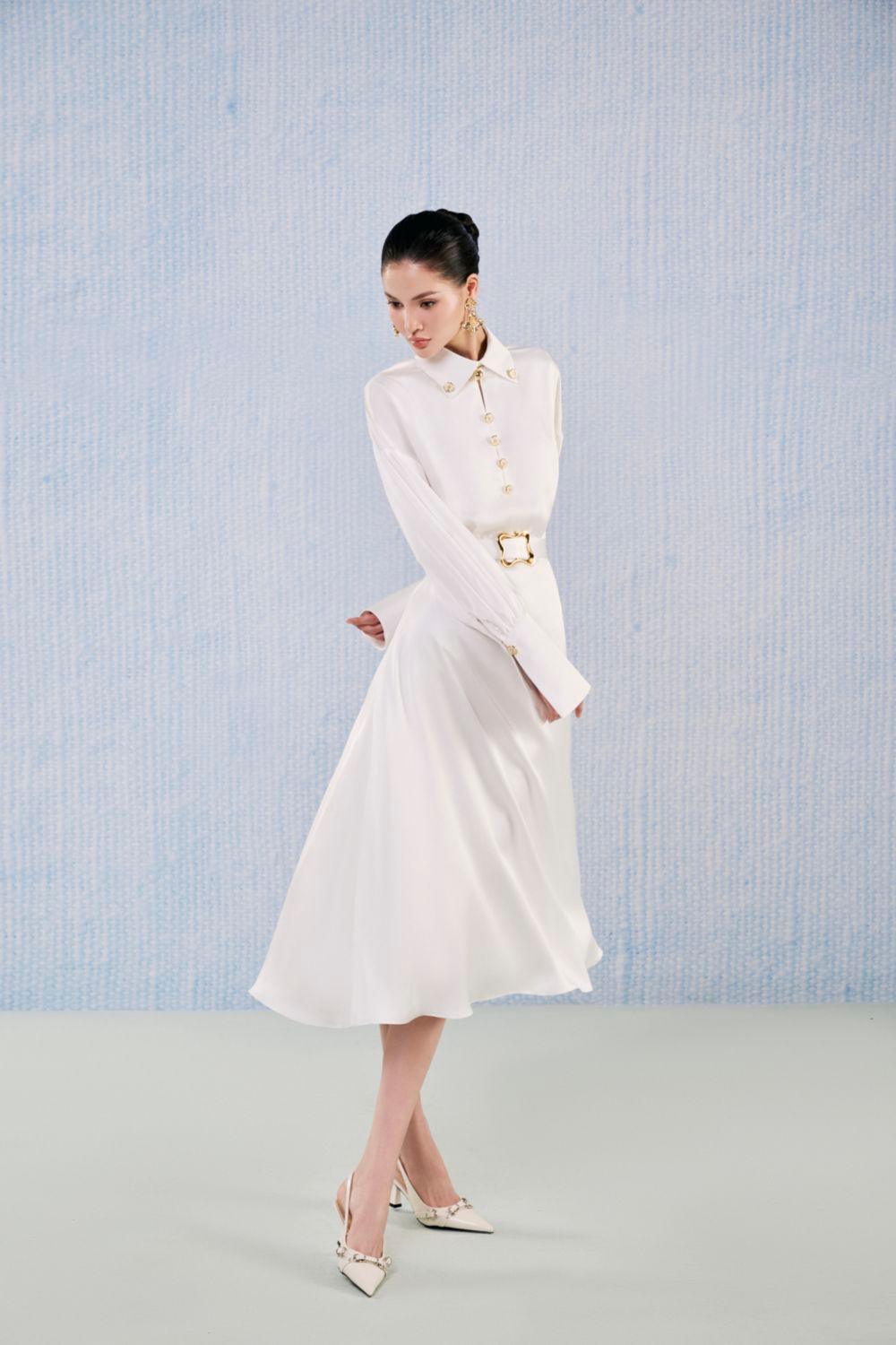 Ruby A-line Cuff Sleeved Silk Blend Midi Dress - MEAN BLVD
