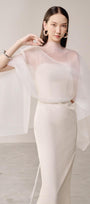 Rusian Sheath Cape Shoulder Organza Cotton Ankle Length Dress - MEAN BLVD
