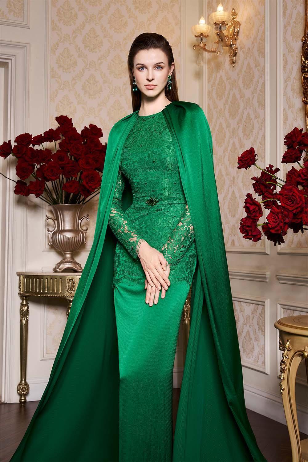 Ruth Sheath Round Neck Silk Lace Floor Length Dress - MEAN BLVD