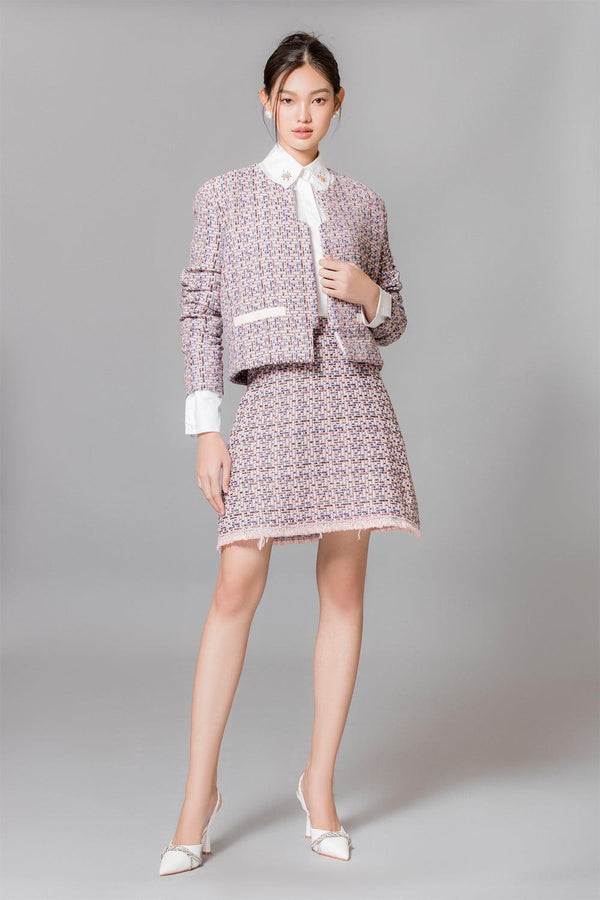 Saanvi A-line High Waist Tweed Mini Skirt - MEAN BLVD