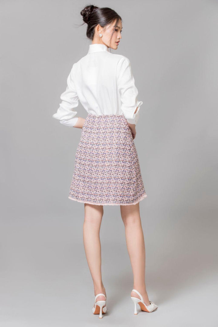 Saanvi A-line High Waist Tweed Mini Skirt - MEAN BLVD