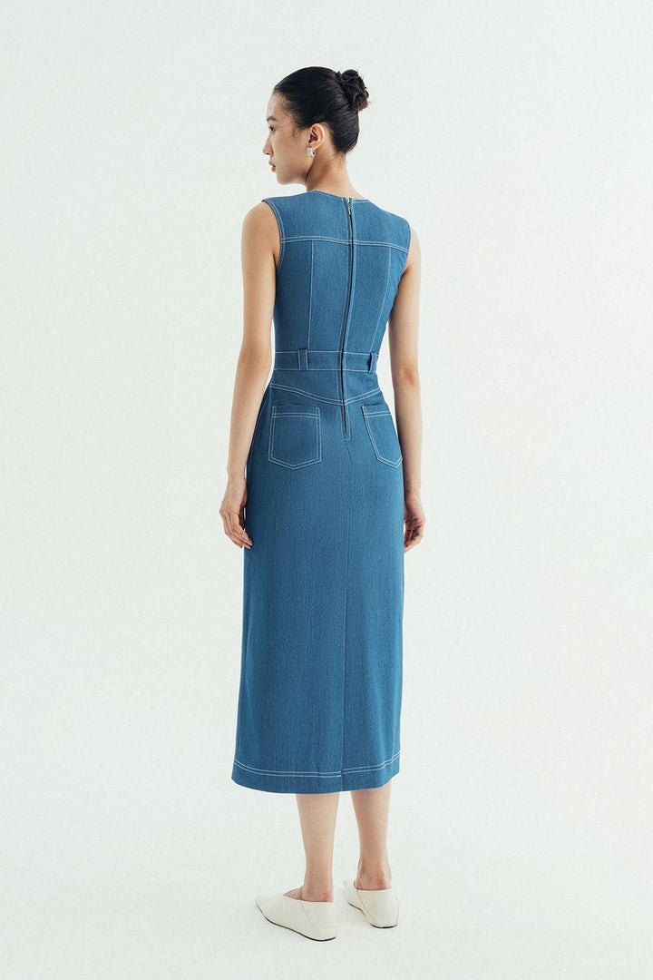 Sadie Sheath Sleeveless Denim Midi Dress - MEAN BLVD