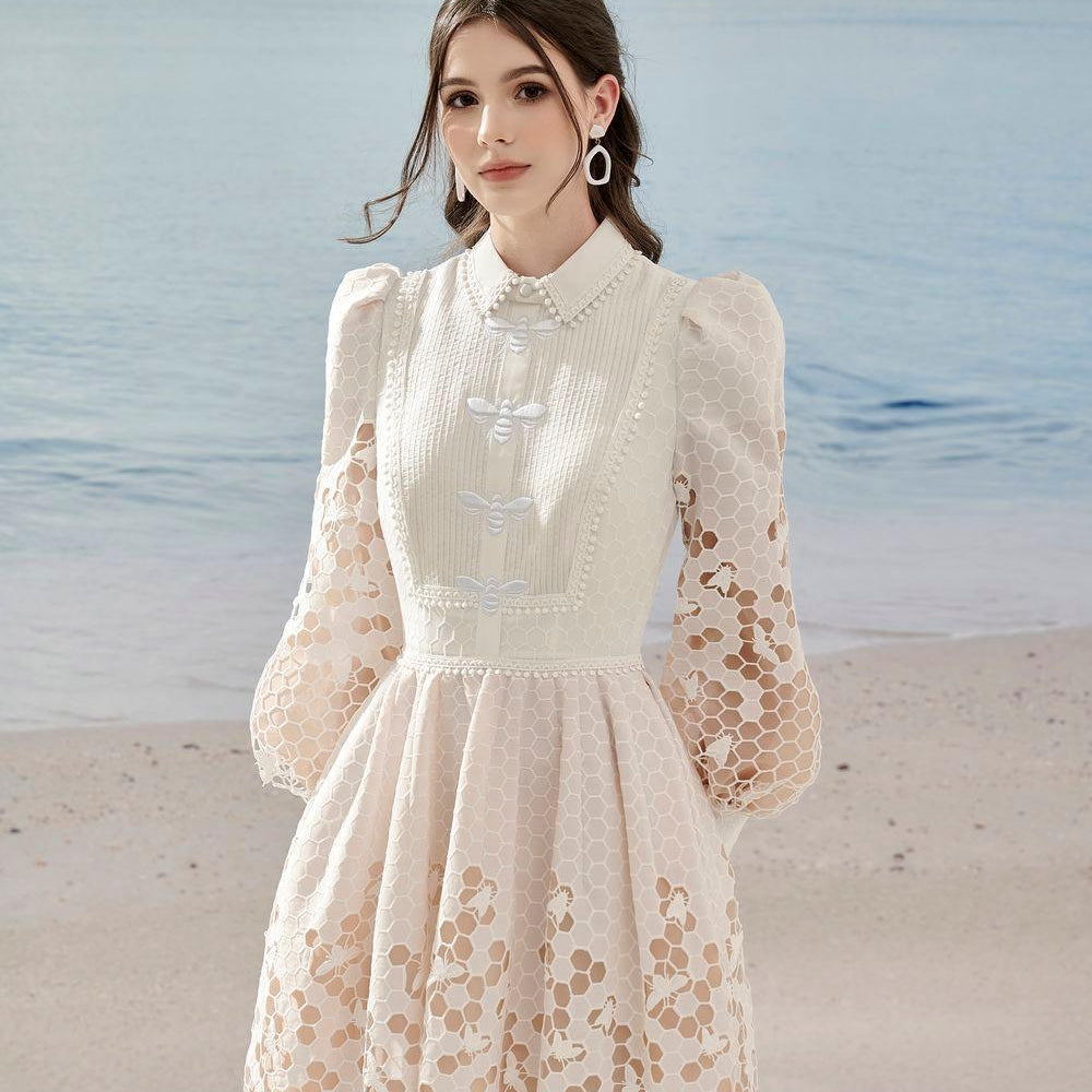 Sadra Dempsey A-line Bishop Sleeved Cotton Lace Midi Dress - MEAN BLVD