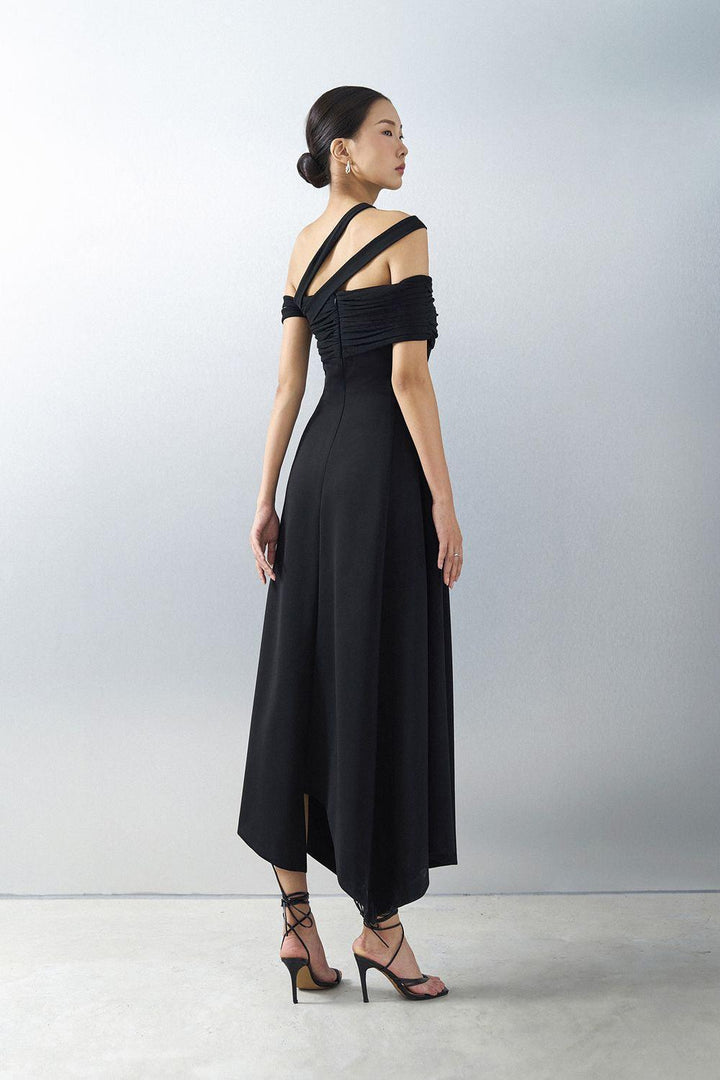 Women's Saffira Asymmetric Off-Shoulder Spandex Ankle Length Dress S/M