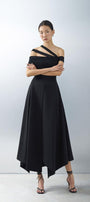 Saffira Asymmetric Off-Shoulder Spandex Ankle Length Dress - MEAN BLVD