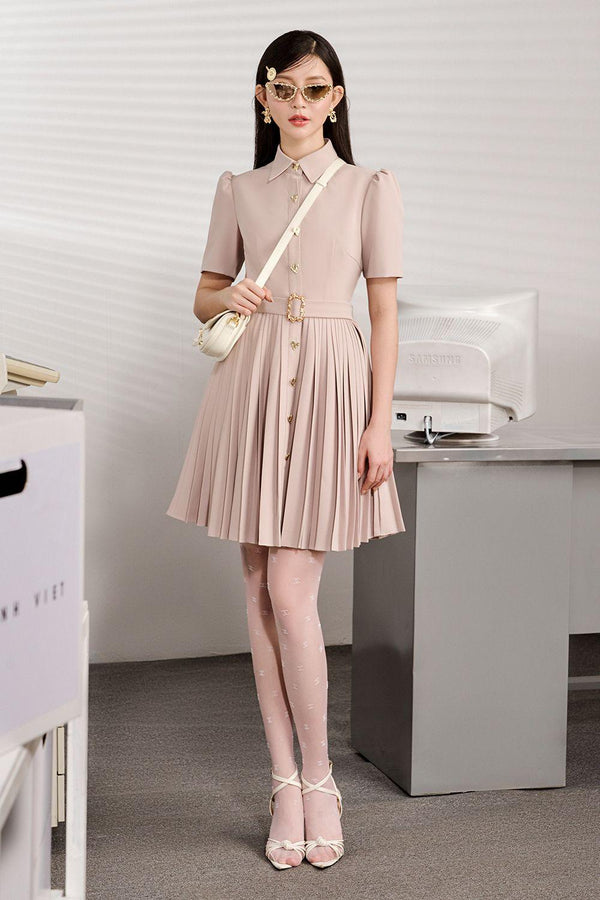 Saikon A-line Pleated Polyester Mini Dress - MEAN BLVD