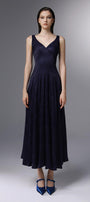 Sail Away Pleated V-Neck Silk Ankle Length Dress - MEAN BLVD