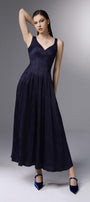 Sail Away Pleated V-Neck Silk Ankle Length Dress - MEAN BLVD