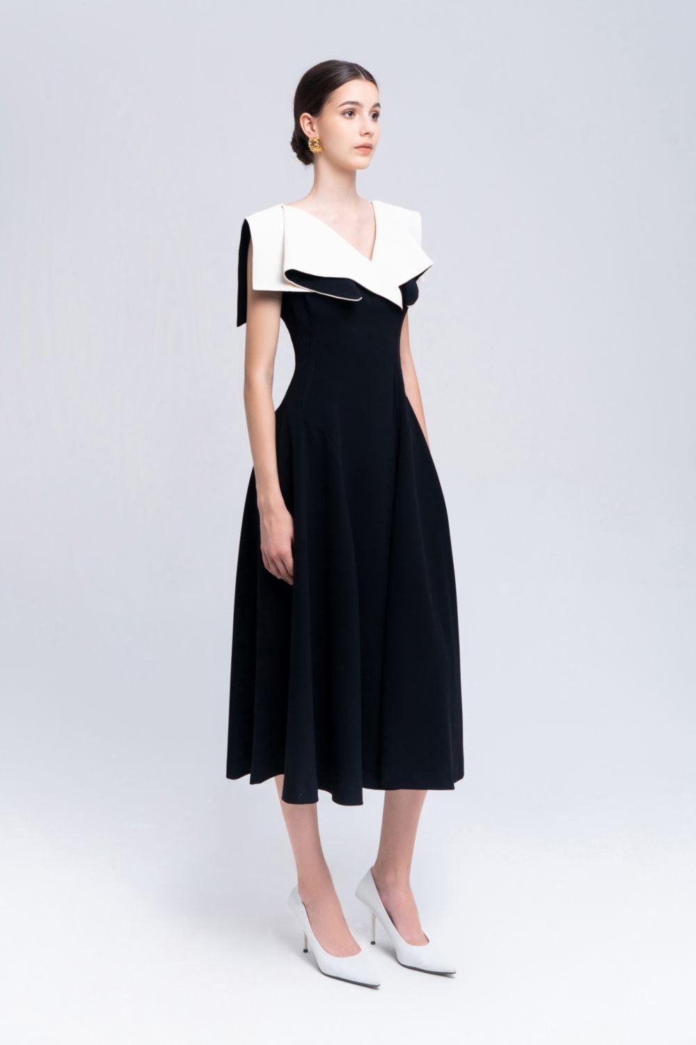 Sailor A-line Cap Sleeved Ribbed Cotton Midi Dress - MEAN BLVD
