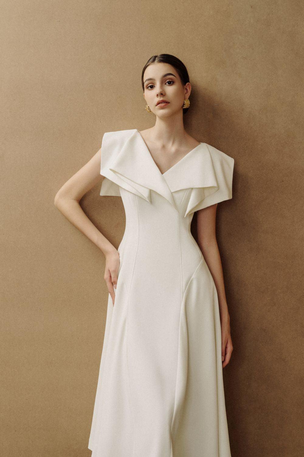 Sailor A-line Cap Sleeved Ribbed Cotton Midi Dress - MEAN BLVD