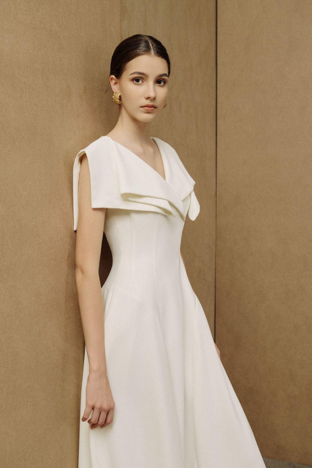 Sailor A-line Cap Sleeved Ribbed Cotton Midi Dress - MEAN BLVD
