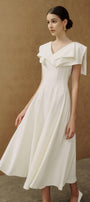 Sailor A-line Cap Sleeved Ribbed Cotton Midi Dress - MEAN BLVD